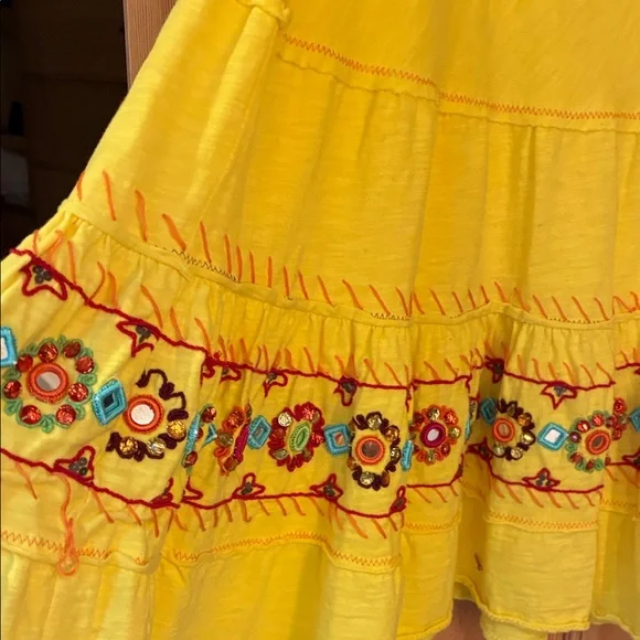 Double D Ranch Vibrant Yellow A-Line Skirt with Floral Embroidery that - Picture 3 of 8